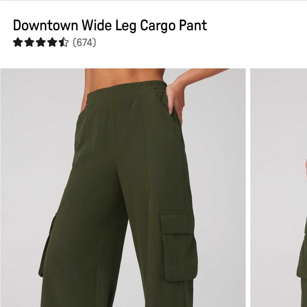 Fabletics Downtown Cargo Pants Dark Olive Wide Leg - Picture 10 of 12
